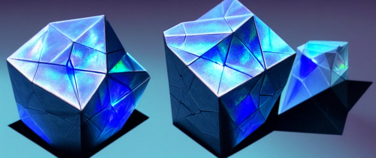 Prompt: hyperrealistic highly detailed Kepler's Platonic solid model sacred iridescent in motion escher dali matte painting dramatic blue lighting wide angle hd 8k sharp shallow depth of field