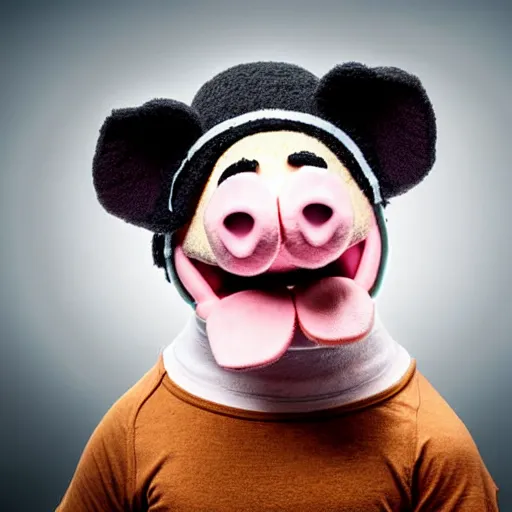 Prompt: studio photograph of a pig wearing a football helmet depicted as a muppet