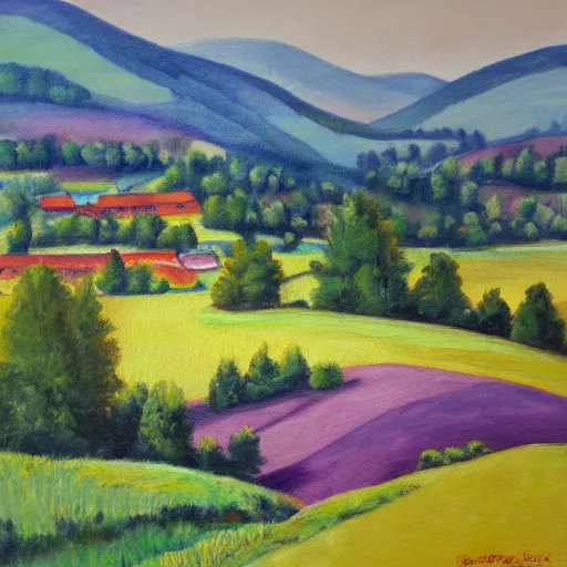 Prompt: amateur landscape painting of the czech countryside