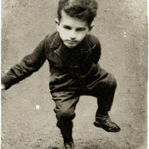 Image similar to old photo of a Victorian child breakdancing