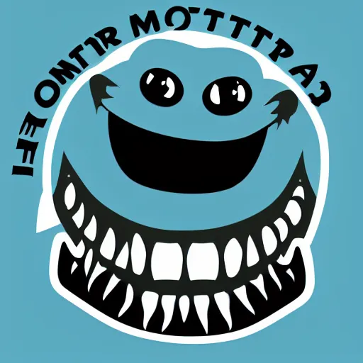 Image similar to corporate logo of a monster with a very toothy grin,