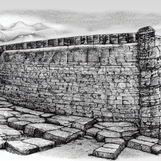 Image similar to pen illustration of hadrian's wall