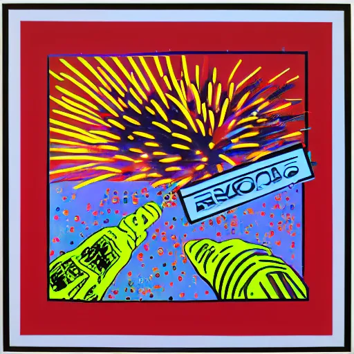 Image similar to pop art fireworks, warhol