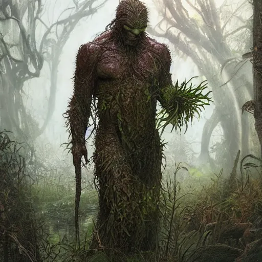 Image similar to swamp thing, ultra realistic, concept art, intricate details, eerie, highly detailed, photorealistic, octane render, 8 k, unreal engine. art by ed binkley and ellen jewett and artgerm and greg rutkowski and alphonse mucha