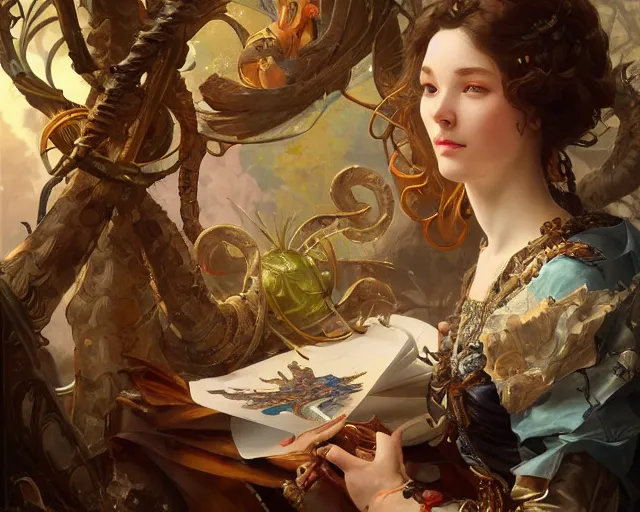 Image similar to photography of jan van kessel the elder, deep focus, d & d, fantasy, intricate, elegant, highly detailed, digital painting, artstation, concept art, matte, sharp focus, illustration, hearthstone, art by artgerm and greg rutkowski and alphonse mucha