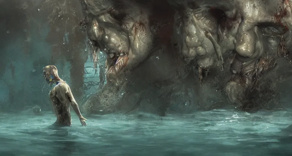 Image similar to highly detailed full body portrait of a zombie swimming underwater in a zombie - apocalypse, in a swimming pool, by greg rutkowski, octane render