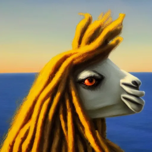 Prompt: llama with dreadlocks, heroic pose, by Edward Hopper, 4k, artstation