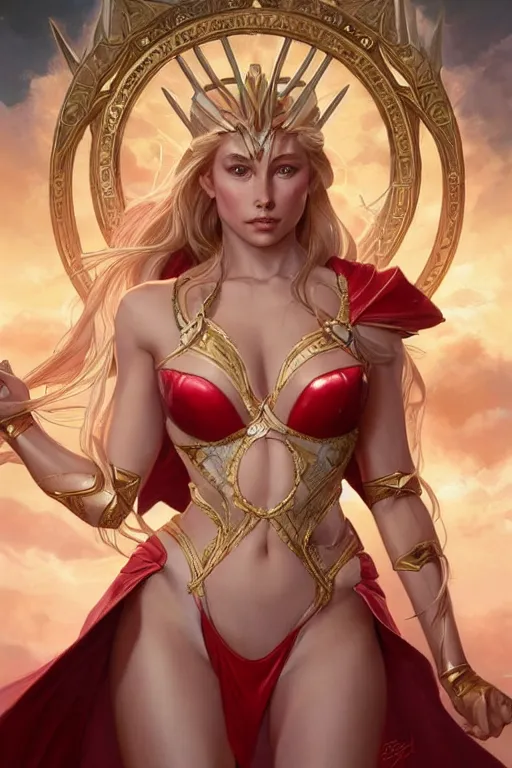 Prompt: ultra realistic photo, she - ra the princess of power in lingerie, sci - fi, fantasy, intricate, elegant, highly detailed, smooth, sharp focus, illustration, art by artgerm and greg rutkowski and alphonse mucha