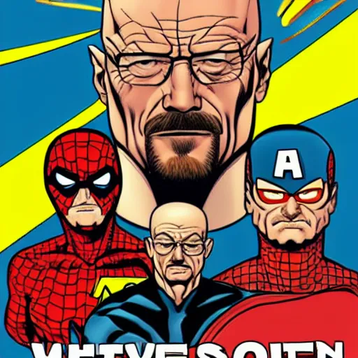 Image similar to walter white as a superhero marvel comics cover