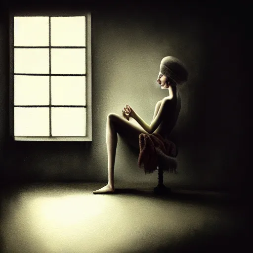 Prompt: stunning painting of being alone in depression by rik oostenbroek, concept art, masterpiece, hyperrealism, ultra detailed, cinematic, sharp focus, soft lighting, 8 k hd resolution