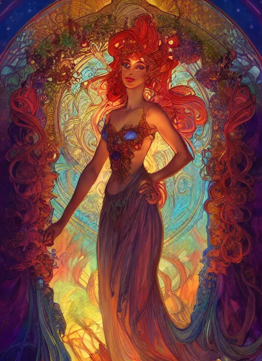 Image similar to Fire Goddess, ambient lighting, 4k, josephine wall, alphonse mucha, lois van baarle, ilya kuvshinov, rossdraws, artstation