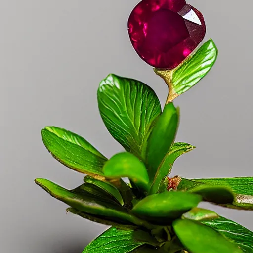 Image similar to a plant with a polished cut ruby gemstone growing from it