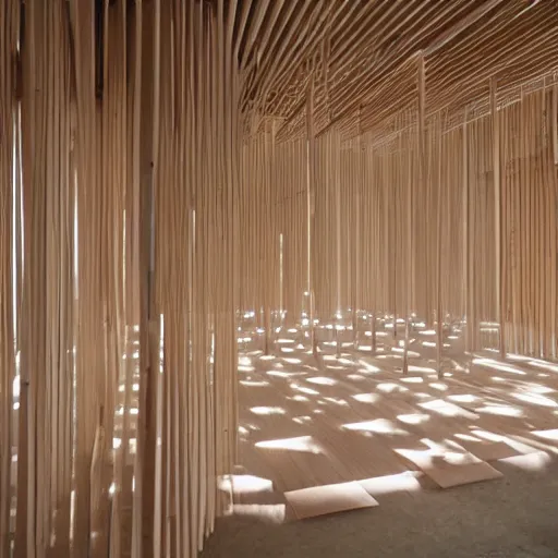 Image similar to light wooden construction designed by sou fujimoto for a tea drinking ceremony