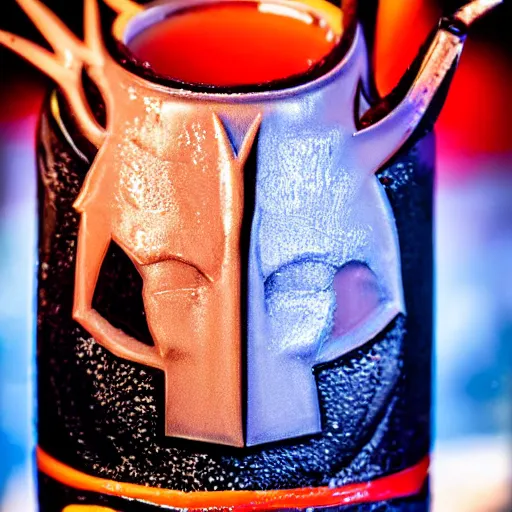 Image similar to a closeup photorealistic photograph of a glossy batman style tiki mug sitting at an outdoor trader vic's bar featuring batman face. tiki theme. icy colorful drink. bright scene. fine detail. this 4 k hd image is trending on artstation, featured on behance, well - rendered, extra crisp, features intricate detail, epic composition and the style of unreal engine.