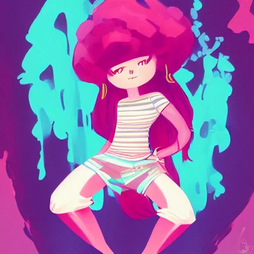 Image similar to female character inspired by 9 0's fashion and by madeline from celeste, art by rossdraws