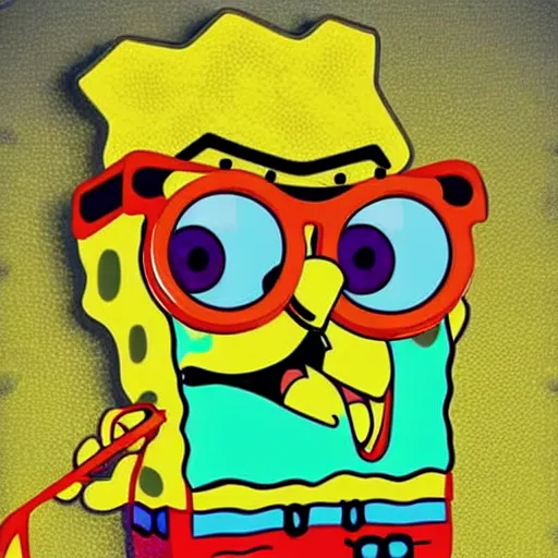 Prompt: spongebob with sunglasses wearing a goldchain and smoking weed, awesome artwork