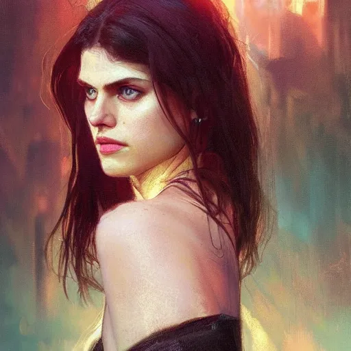 Prompt: alexandra daddario, hyperrealistic portrait, bladerunner street alley, art of elysium by frank frazetta and by jeremy mann and by alphonse mucha, fantasy art, photo realistic, dynamic lighting, artstation, full figure poster, volumetric lighting, very detailed face, 4 k, award winning