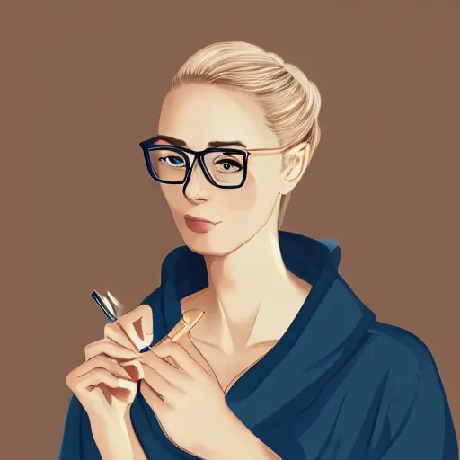 Prompt: middle aged beautiful french woman with blonde hair tied in a strict bun, busy manicuring nails, spectacles, lots of makeup, arrogant, rich, expensive voluminous dress, digital art, high quality, 8 k, detailed, d & d character,