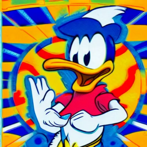 Image similar to donald duck having a psychedelic dmt mushroom lsd trip