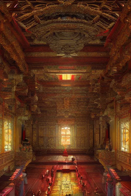 Image similar to inside a Tibetan monastery, powerfull, intricate, elegant, volumetric lighting, digital painting, highly detailed, artstation, sharp focus, illustration, concept art, ruan jia, steve mccurry