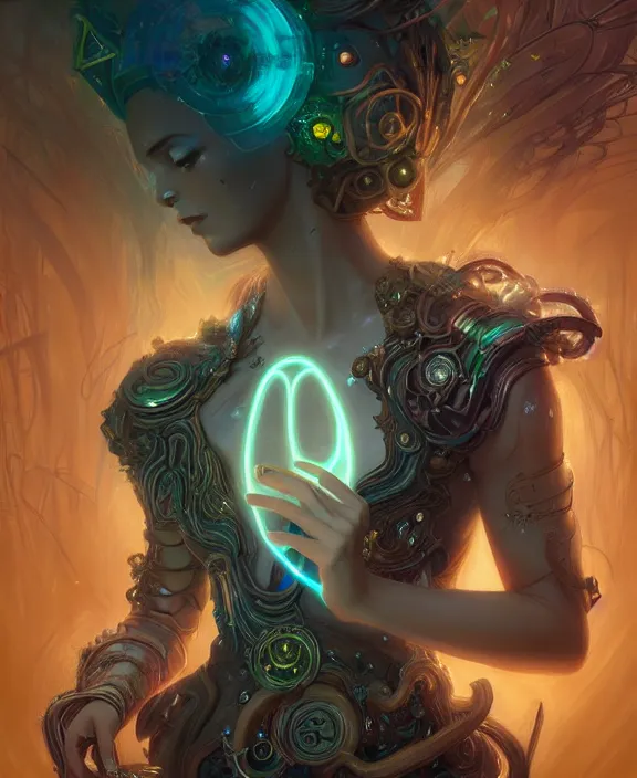 Image similar to whirlwind souls inside metaverse, half body, glowin eyes, tiara, pharaoh, forest, mushrooms, antiques, cyberpunk face, by loish, d & d, fantasy, intricate, elegant, highly detailed, colorful, vivid color, digital painting, artstation, concept art, art by artgerm and greg rutkowski and alphonse mucha and ruan jia