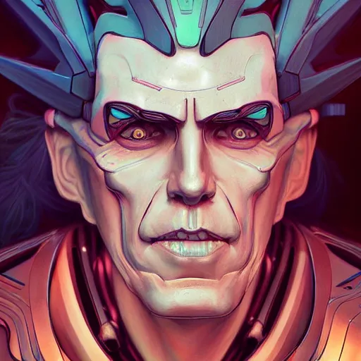 Prompt: 1 9 0 0 transformers rick sanchez portrait by and james jean and erik jones and rhads, inspired by ghost in the shell, beautiful fine face features, intricate high details, sharp, ultradetailed, 3 d octane render