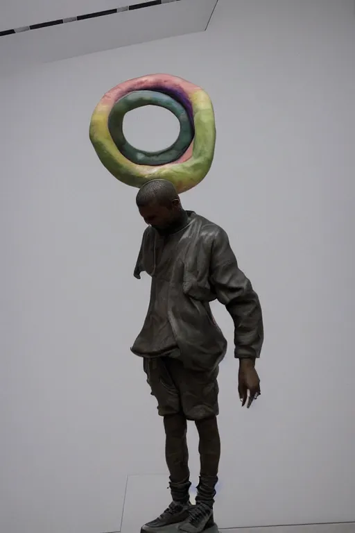 Image similar to a sculpture of kanye west by takashi murakami, photo at an art museum