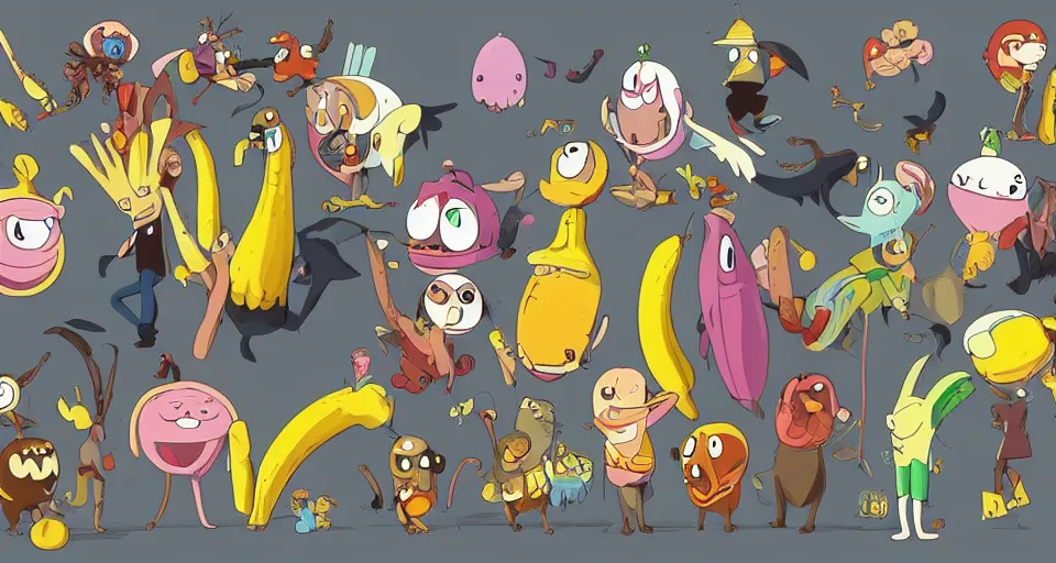 Image similar to cartoon bananas with wings and beaks, swimming in ice cream, the amazing world of gumball, makoto shinkai, trending on artstation