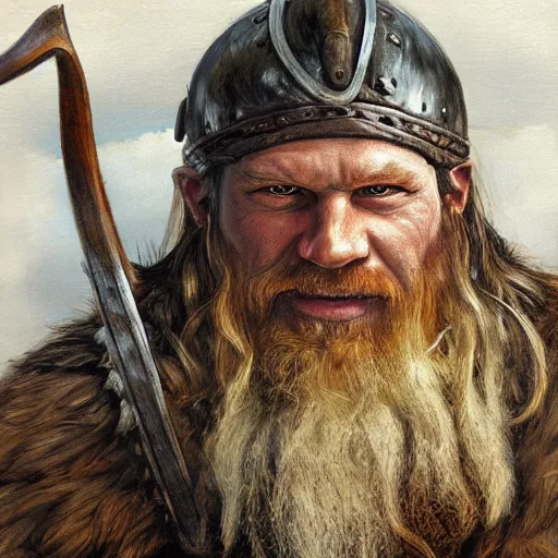 Prompt: realistic portrait painting of viking barbarian, winter, epic, gwent, steve huston style newell convers wyeth,