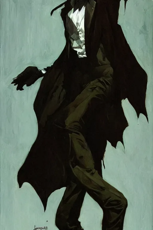 Image similar to nosferatu, painting by jc leyendecker!! phil hale!, angular, brush strokes, painterly, vintage, crisp