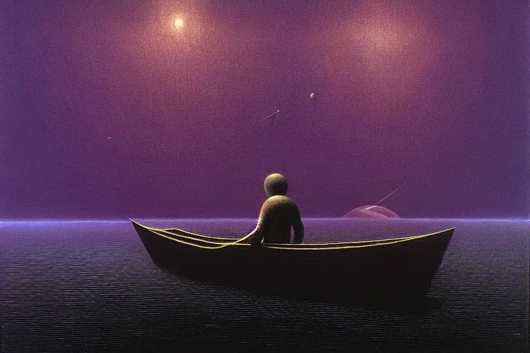 Prompt: astronaut in rubber boat, in the style of beksinski, parts by jabłonski, intricate and epic composition, purple by caravaggio, insanely quality, highly detailed, masterpiece, purple light, artstation, 4 k