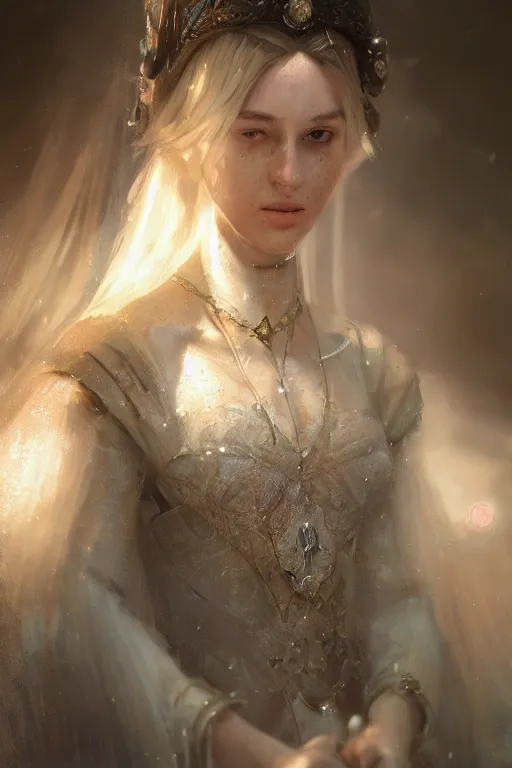 Image similar to medieval princess, gorgeous, close-up portrait, intricate, elegant, volumetric lighting, scenery, digital painting, highly detailed, artstation, sharp focus, illustration, concept art, ruan jia, steve mccurry