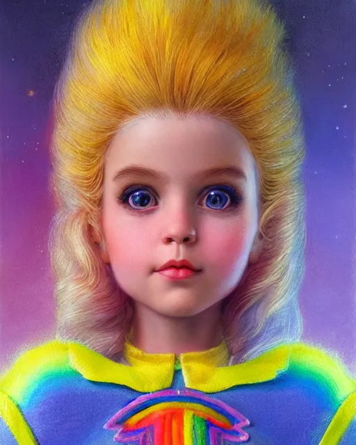Prompt: 1 9 8 0 s doll rainbow brite portrait | highly detailed | very intricate | symmetrical | whimsical and magical | soft cinematic lighting | award - winning | closeup portrait | painted by donato giancola and mandy jurgens and charlie bowater | pastel color palette | featured on artstation