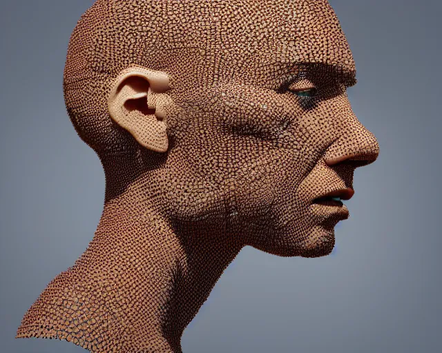 Image similar to a long shot of a giant award winning sculpture of a human head made out of human eyes, in the style of chad knight, hyper detailed, hyper realistic, ray tracing, 8 k resolution, sharp focus, realistic water
