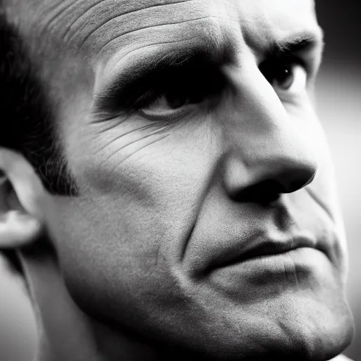 Image similar to big nose Emmanuel Macron, 50mm photography, high quality, 4K