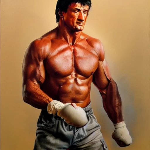 Image similar to ultra realistic portrait painting of sylvester stallone, art by frank frazetta, 4 k, ultra realistic, highly detailed, epic lighting