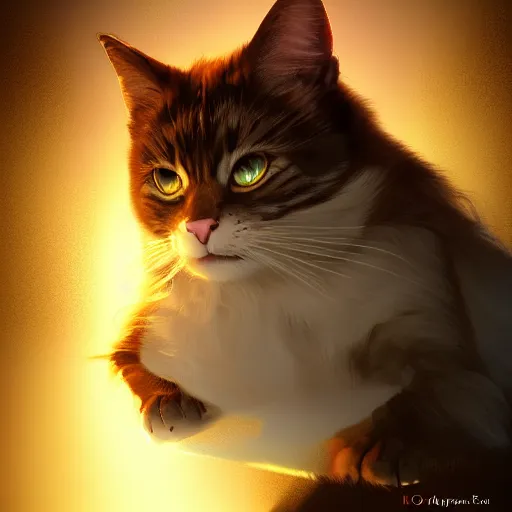 Image similar to magic cat, golden hour, fantasy, sharp focus, digital art, hyper realistic, 4 k, unreal engine, highly detailed, hd, dramatic lighting by brom, trending on artstation