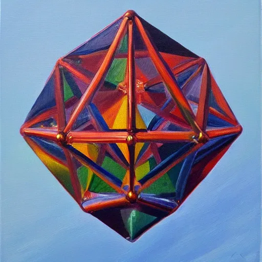 Image similar to an oil painting of an accurate icosahedron