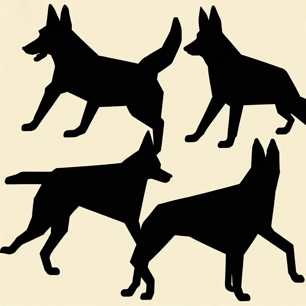 Image similar to illustration of chinese tangram of german shepherd figure, 2 d image