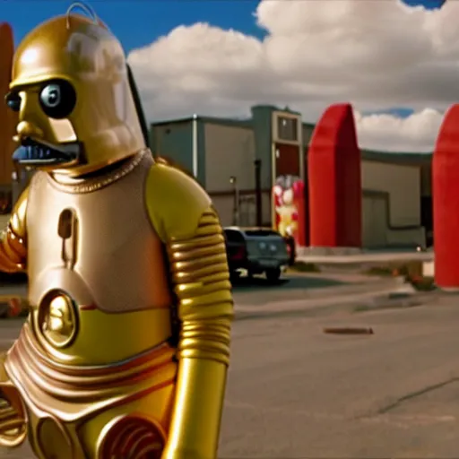 Image similar to Homer Simpson as C3PO, cinematic 4k