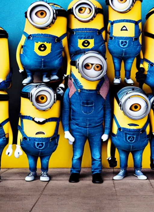 Image similar to minions themed fashion, high quality fashion magazine photo