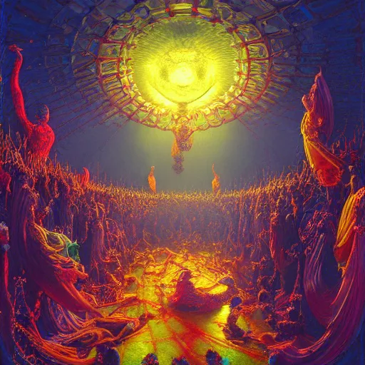 Image similar to Photorealistic Dream Carnival in the style of Michael Whelan and Gustave Dore. Hyperdetailed photorealism, 108 megapixels, amazing depth, glowing rich colors, powerful imagery, psychedelic Overtones, 3D finalrender, 3d shading, cinematic lighting, artstation concept art