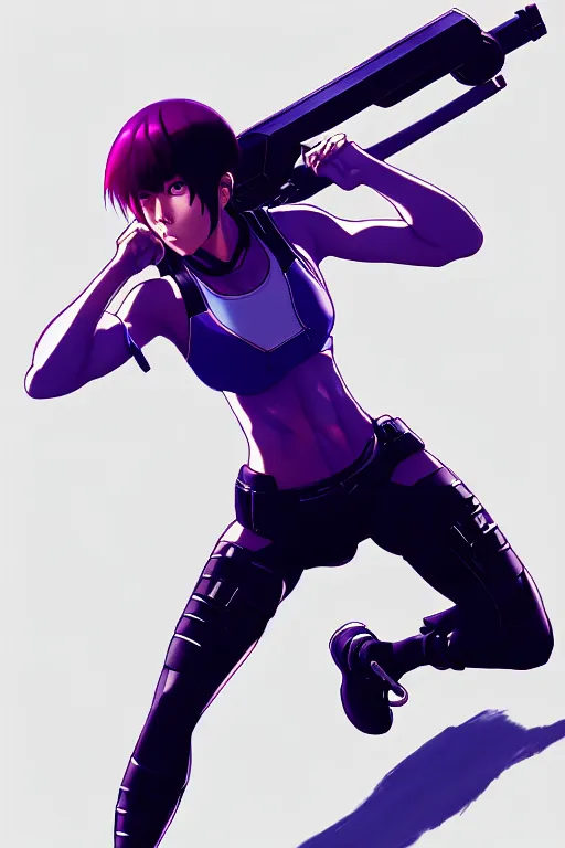 Prompt: color digital pen lineart sketch of athletic motoko kusanagi, by gnomon, by ilya kuvshinov, trending on pixiv fanbox, by weta digital, octane render