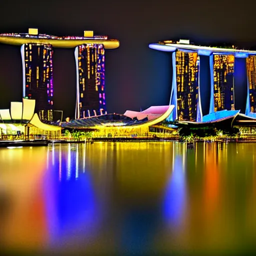 Prompt: marina bay sands singapore at night digital art hdr 4 k high resolution