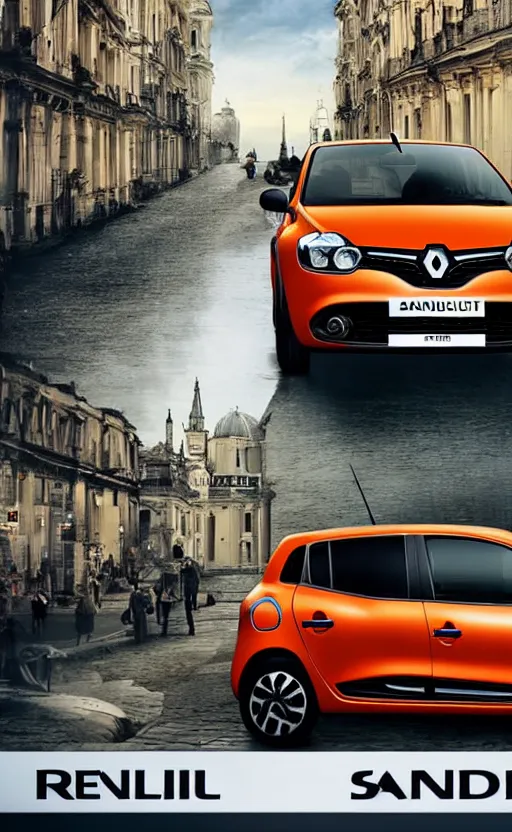 Image similar to Renault sandero in east European city. Film poster. Epic cinematic