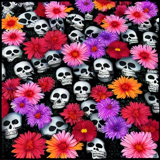 Image similar to skulls : : 3 flowers : : 2 explosions : : 8 k