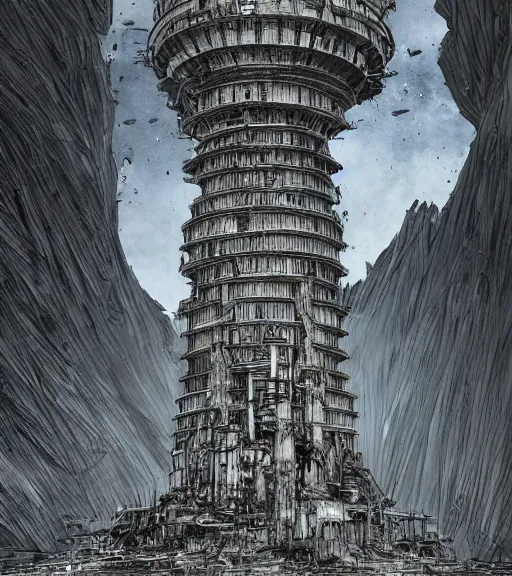 Prompt: tarkovsky, majestic ancient tower of babylon of terror, a woman in cyber clothing, hyperrealistic, blame manga, full color, manga style, by tsutomu nihei, cyber architecture, intricate, illustration, concept art, hyper - detailed, smooth, masterpiece, epic, cinematic, high quality