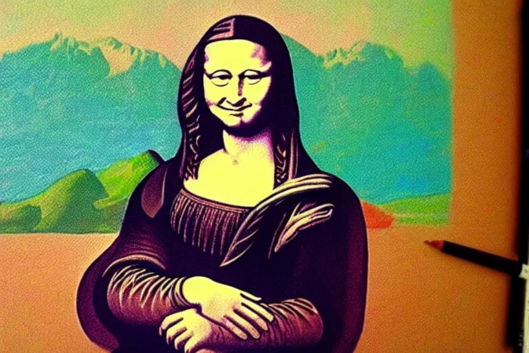 Prompt: Kids crayon drawing of the monalisa