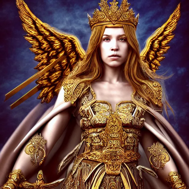 Image similar to beautiful angel warrior queen in ornate robes, highly detailed, 8 k, hdr, award - winning, ann stokes