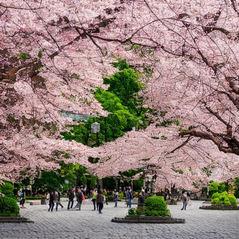 Image similar to photo of japanese sakura garden in the center of moscow, sony a 7 r